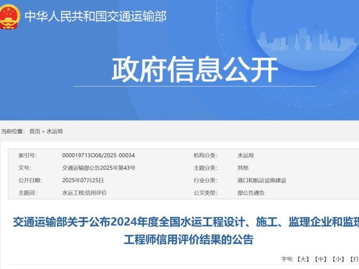 排名第一！湖南省水电设计院获交通运输部2024年度全国水运工程设计企业AA级信用评价